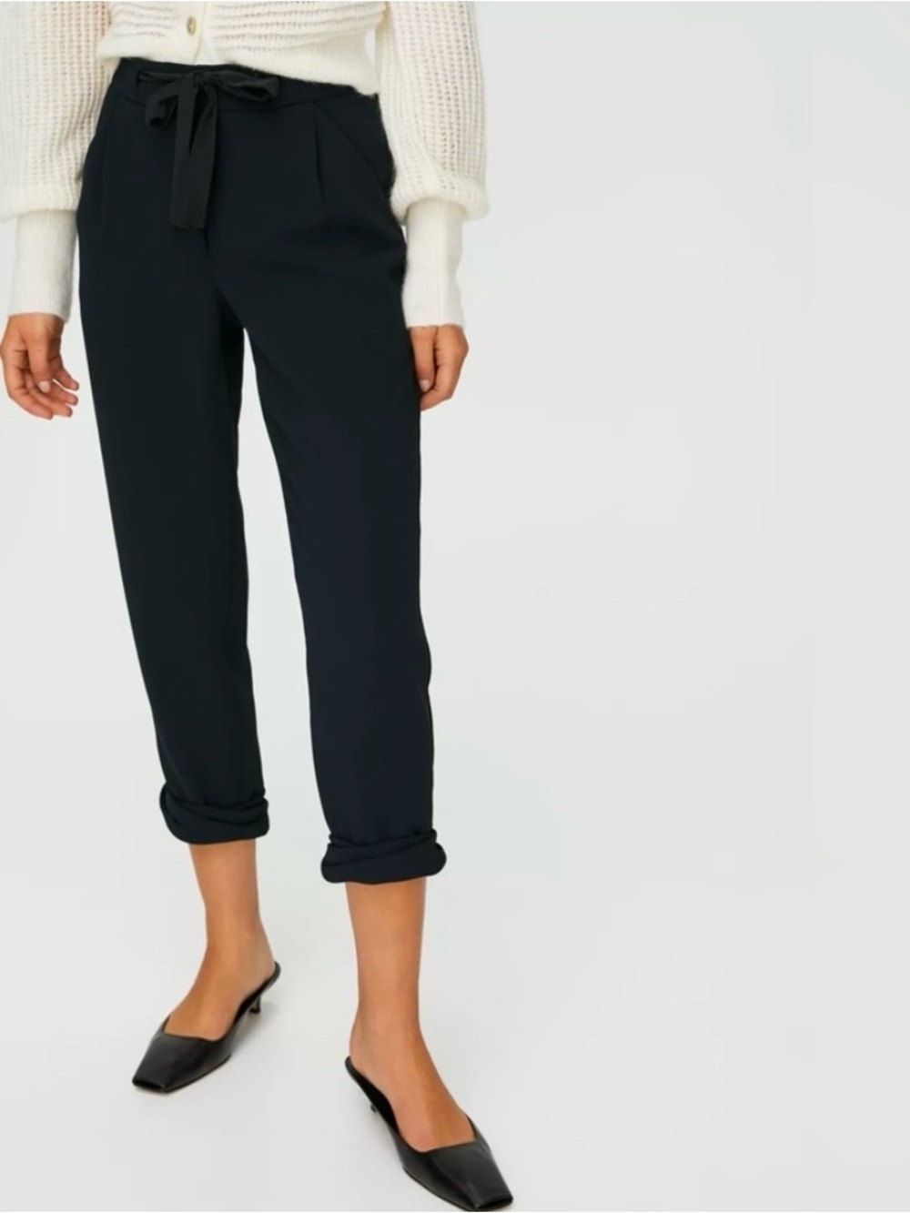 Wilfred Women’s Black Tie-Waist Allant 100% Silk Tapered Pants